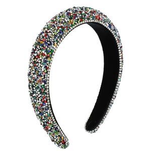 Rhinestone Beaded Jeweled Sparkle Thick Padded Headband Multicolor